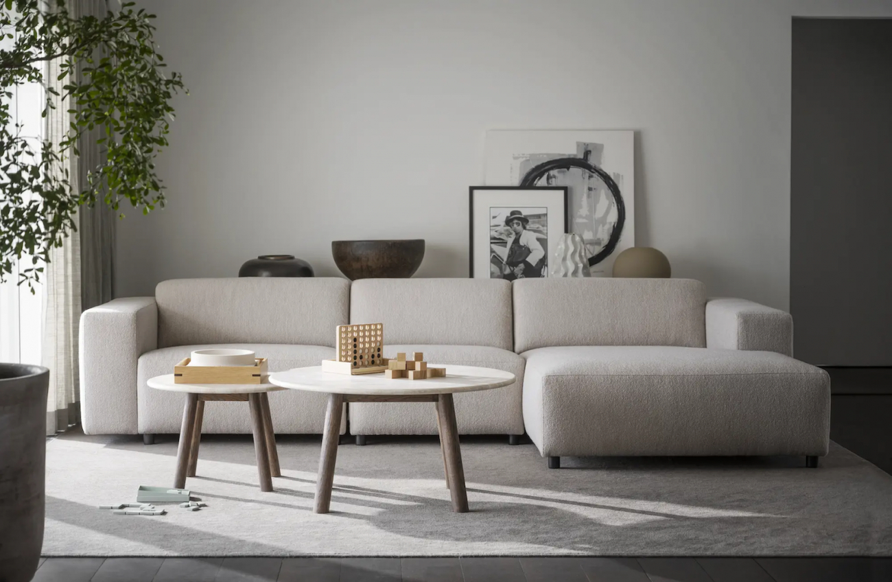 4-seters sofa 'Willard' Sjeselong H - Lys beige