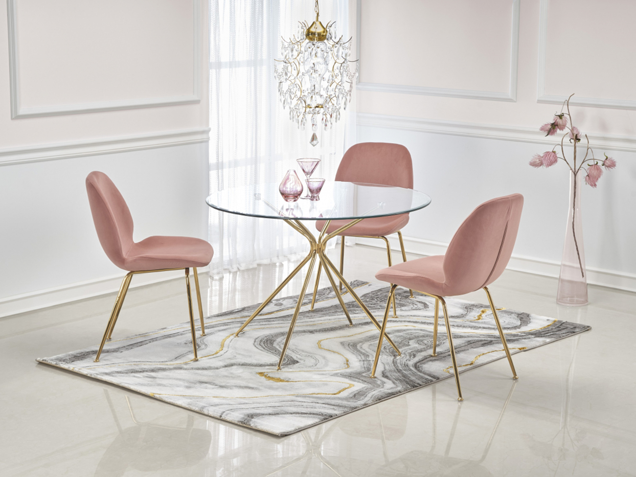 Spisebord 'Rondo' Rundt 110cm - Gjennomsiktig/Gull