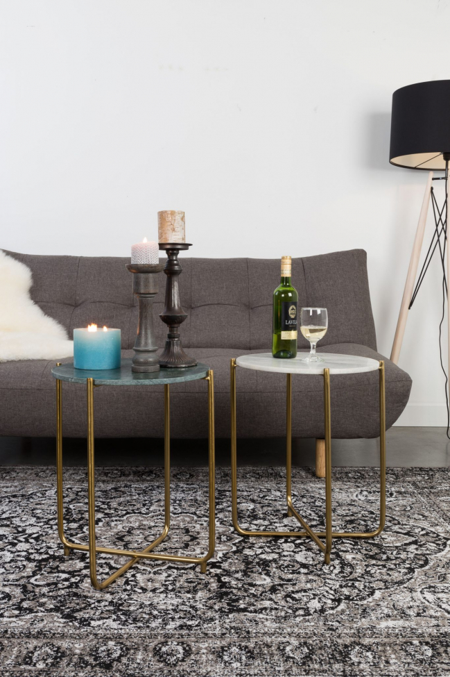 Sidebord 'Timpa' - Grønn marmor/Messing