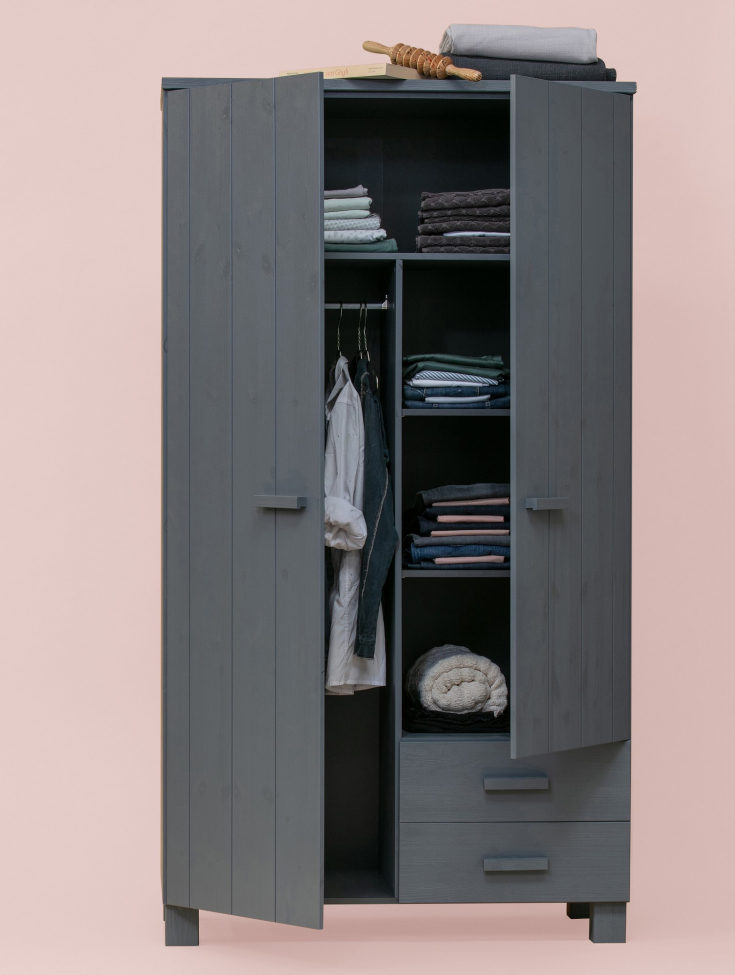 Garderobe 'Dennis' med skuffer - Stålgrå