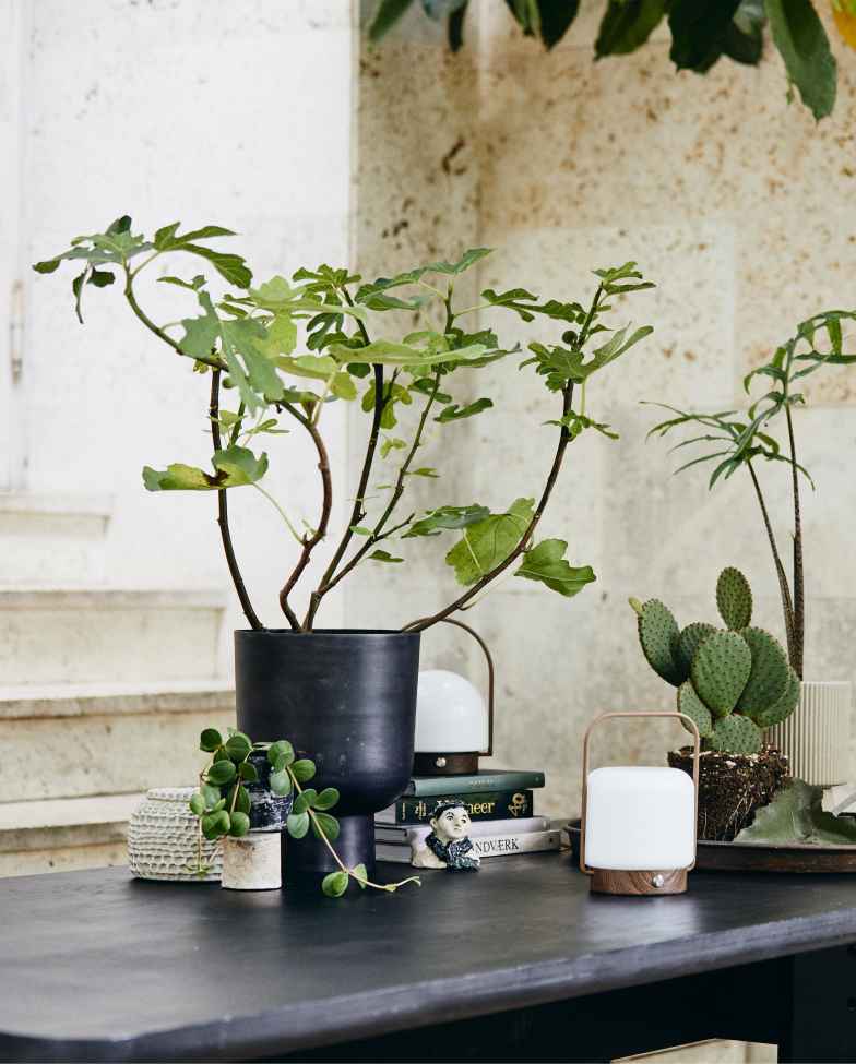 Bærbar lampe 'Troy' - Hvit/Brun