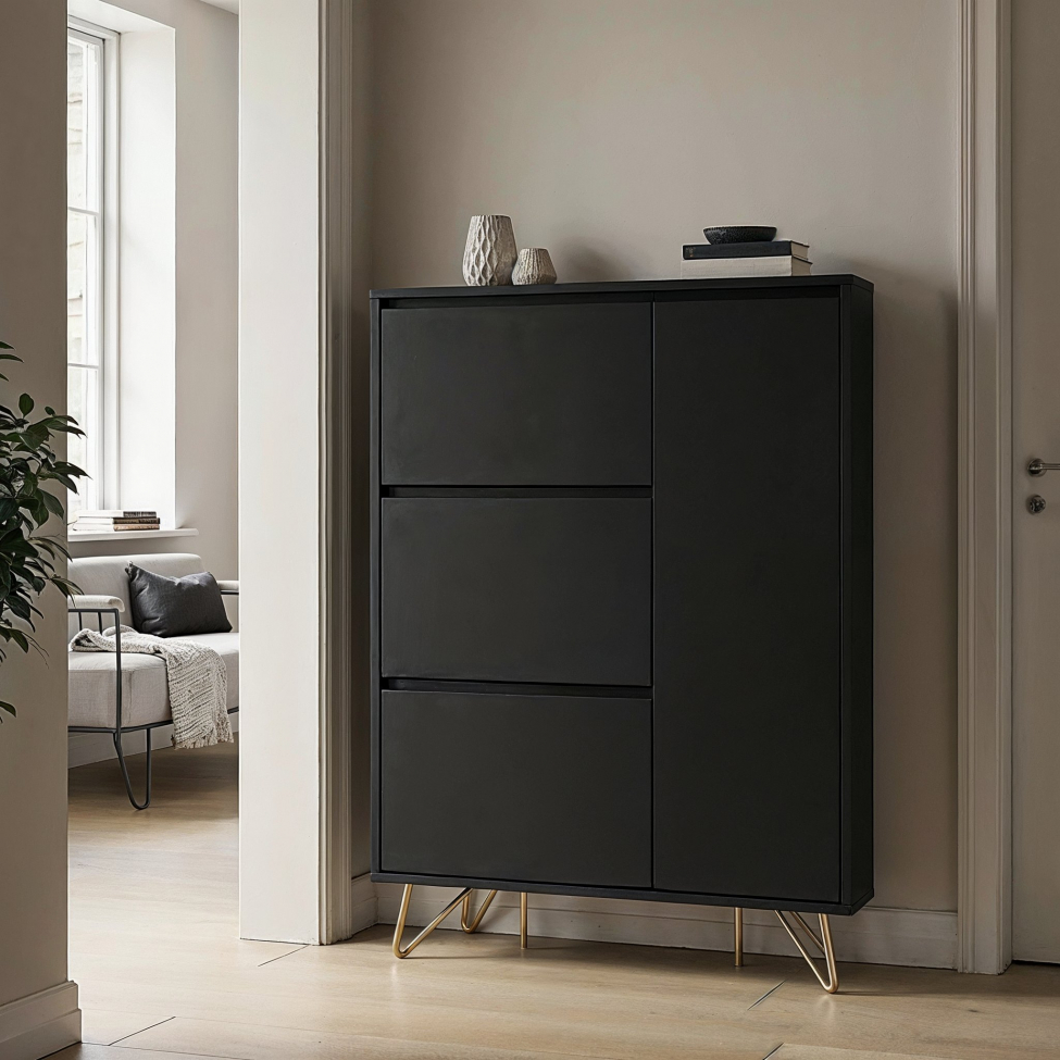 Skoskap 'Elle' - Svart/Messing