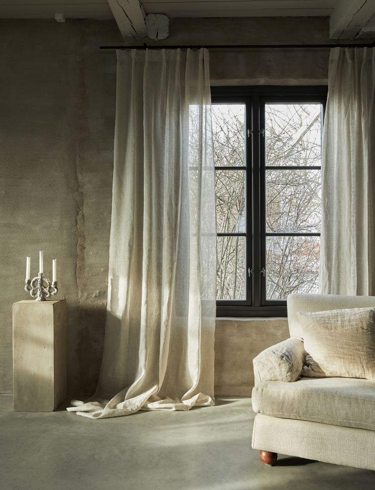 Gardin med folder 'Dalsland' 145x250 - Beige