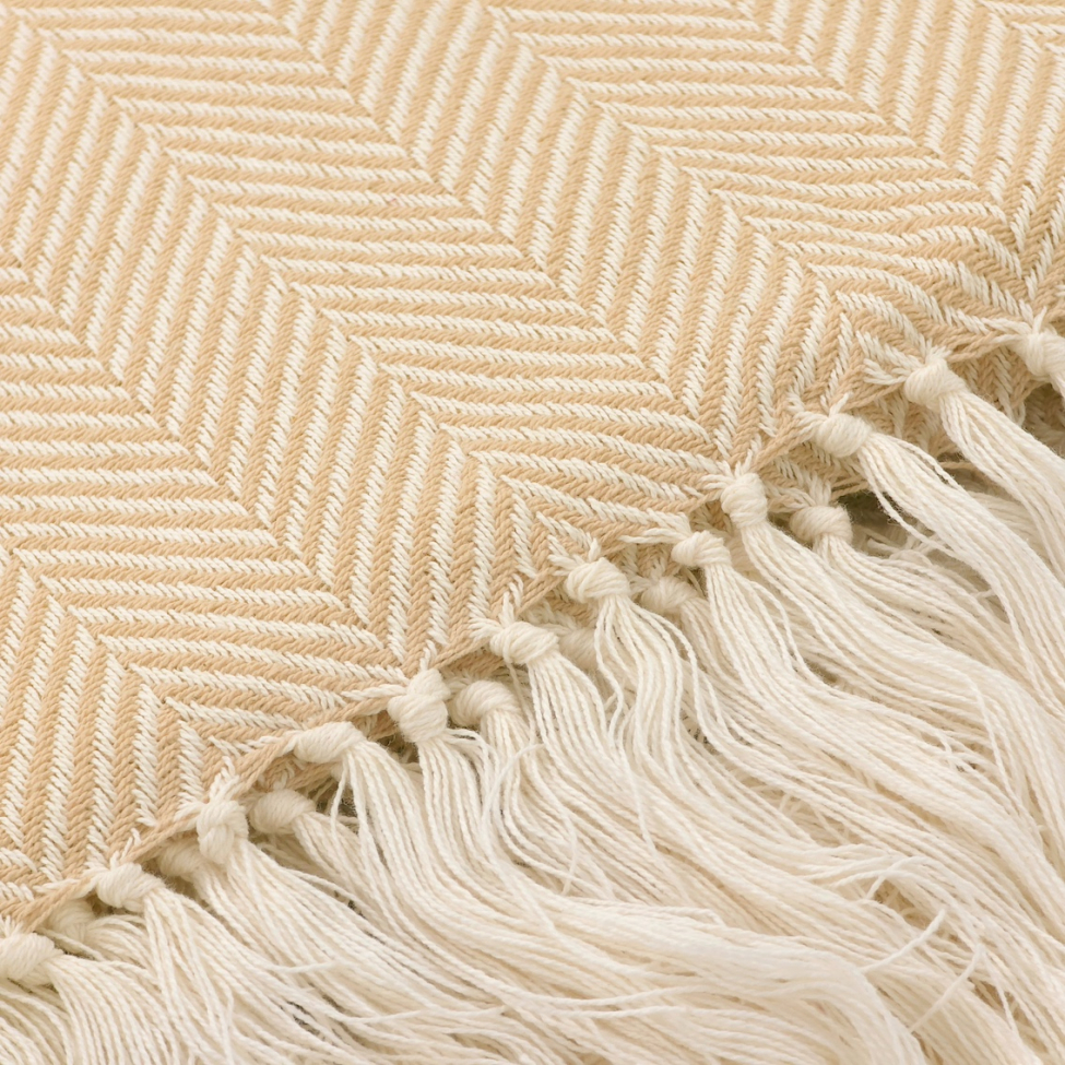 Bomullsteppe 'Denisa Fishbone' 130x170cm - Beige/hvit