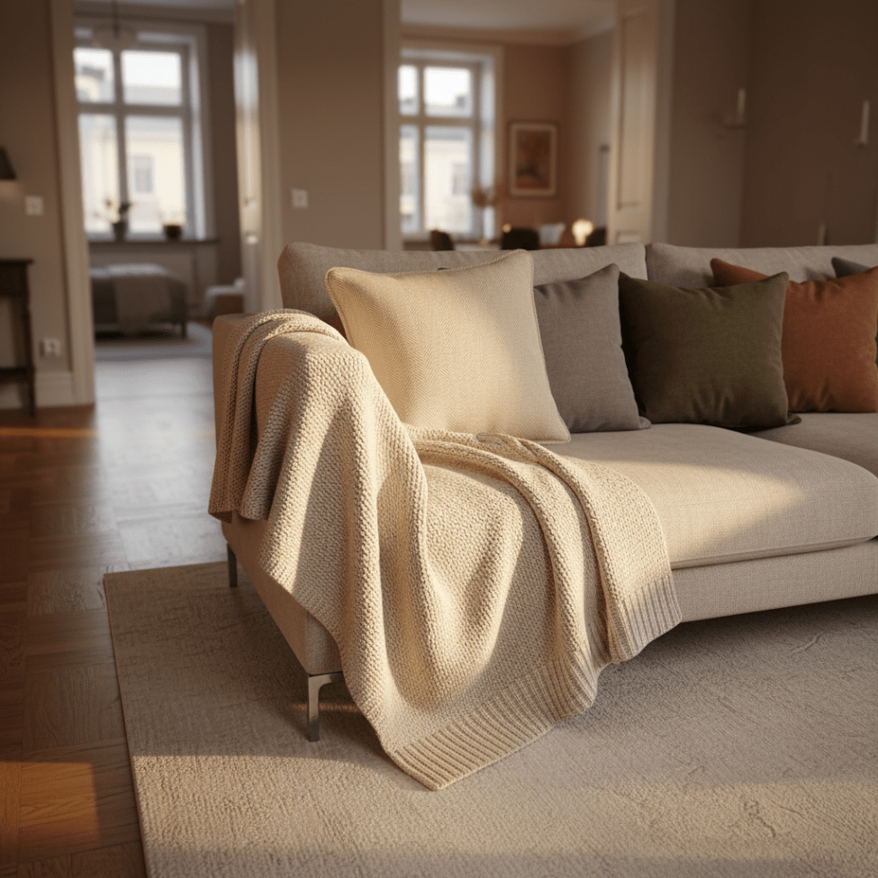 Putetrekk 'Denisa Fishbone' 45x45cm - Beige/hvit