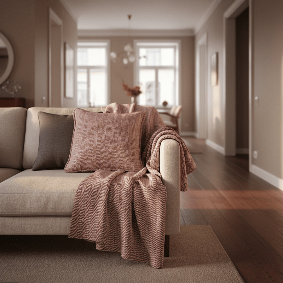 Putetrekk 'Denisa Fishbone' 45x45cm - Rød/hvit