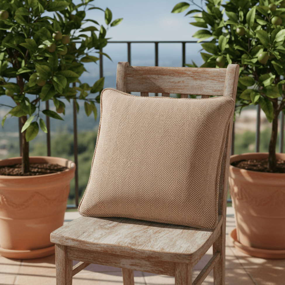 Putetrekk 'Denisa Fishbone' 45x45cm - Brun/hvit