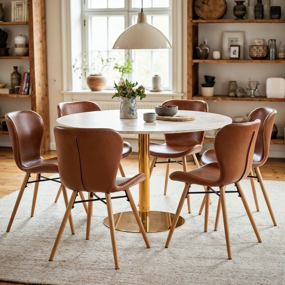 Spisebord 'Marbelous' Rundt 120cm - Messing/Hvit