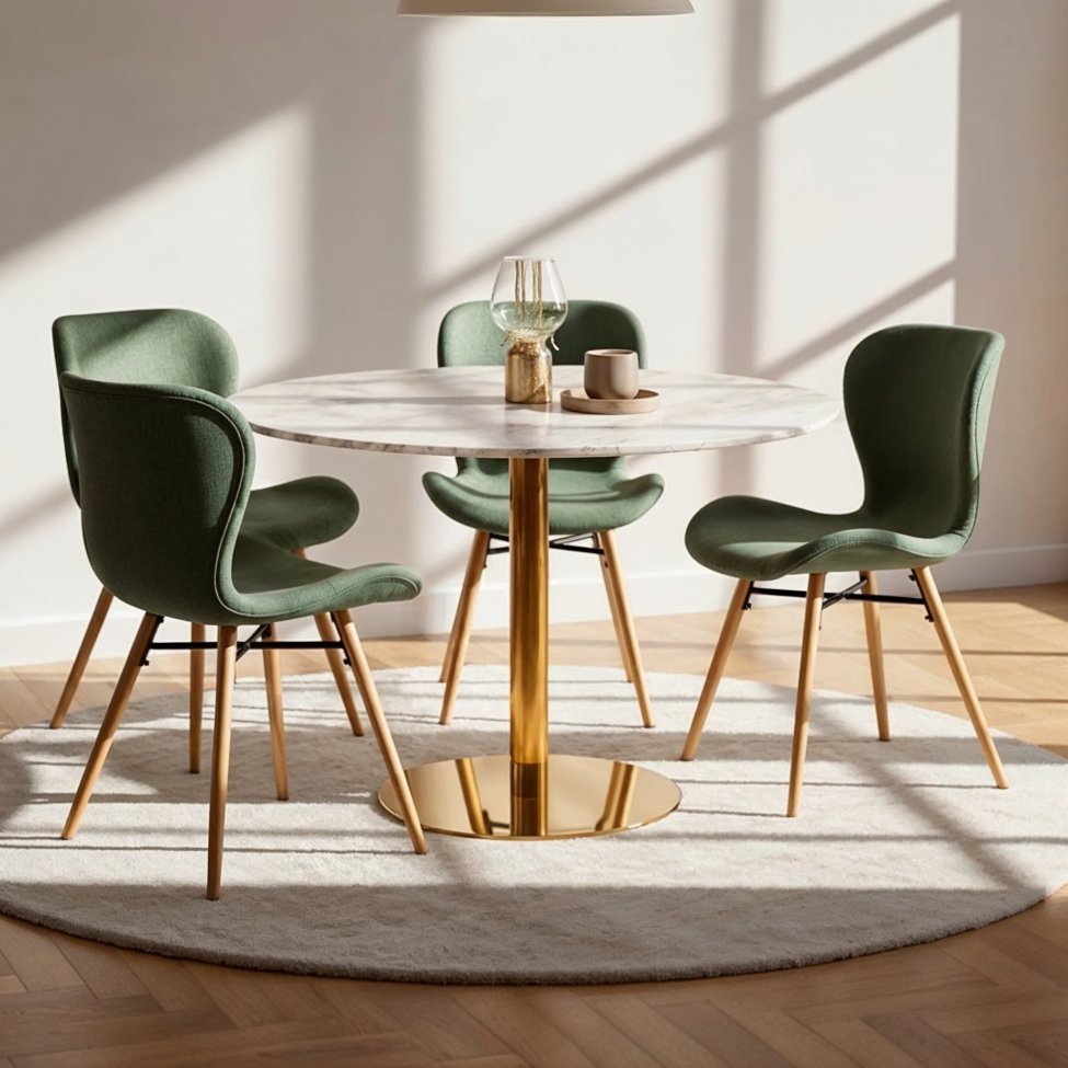 Spisebord 'Marbelous' Rundt 120cm - Messing/Hvit