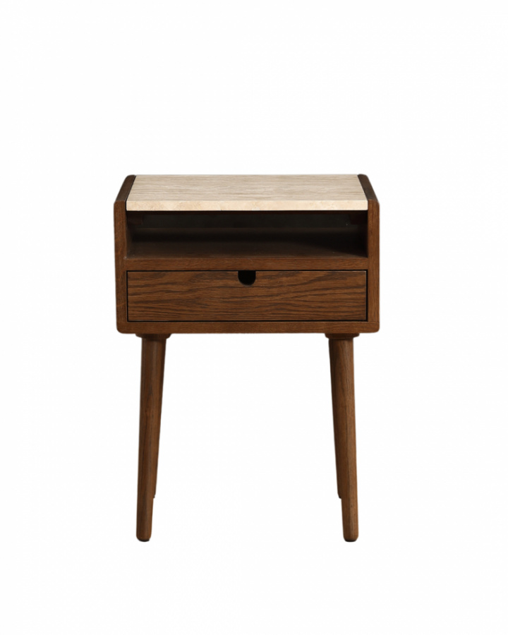 Sidebord \'Sapri\' 45x60cm - Valnøtt/Travertin i gruppen Møbler / Bord / Nattbord hos Reforma (4978-walnut)