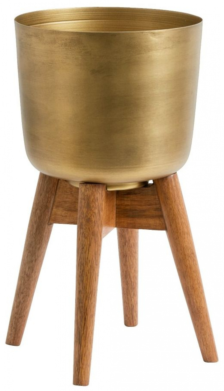 Pot on rack (M) - Messing / Wood