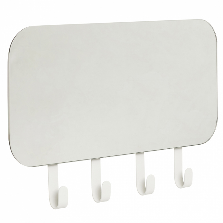 Henger med speil 4 kroker - metall / hvit