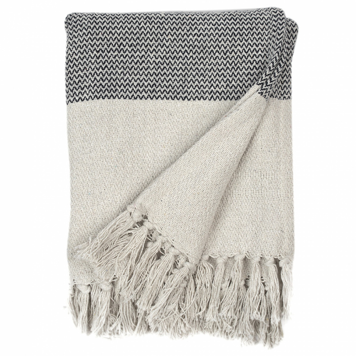 Pledd i resirkulert bomull \'Skiss\' - Beige/Blå i gruppen Outlet hos Reforma (Throw-Striped-81)