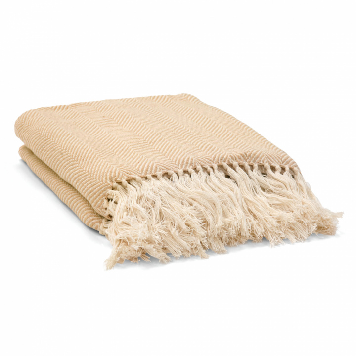 Bomullsteppe \'Denisa Fishbone\' 130x170cm - Beige/hvit i gruppen Interiør / Tekstiler / Pledd hos Reforma (V10201745)