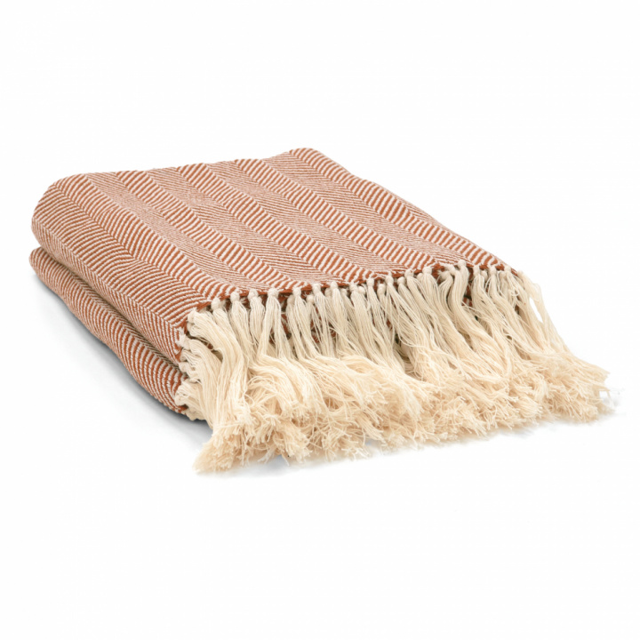 Bomullsteppe \'Denisa Fishbone\' 130x170cm - Brun/hvit i gruppen Interiør / Tekstiler / Pledd hos Reforma (V10201747)