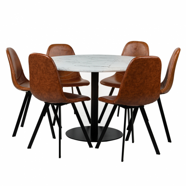 Spisegruppe 'Marbelous Carrie' - 1 bord Ø120 & 6 stoler